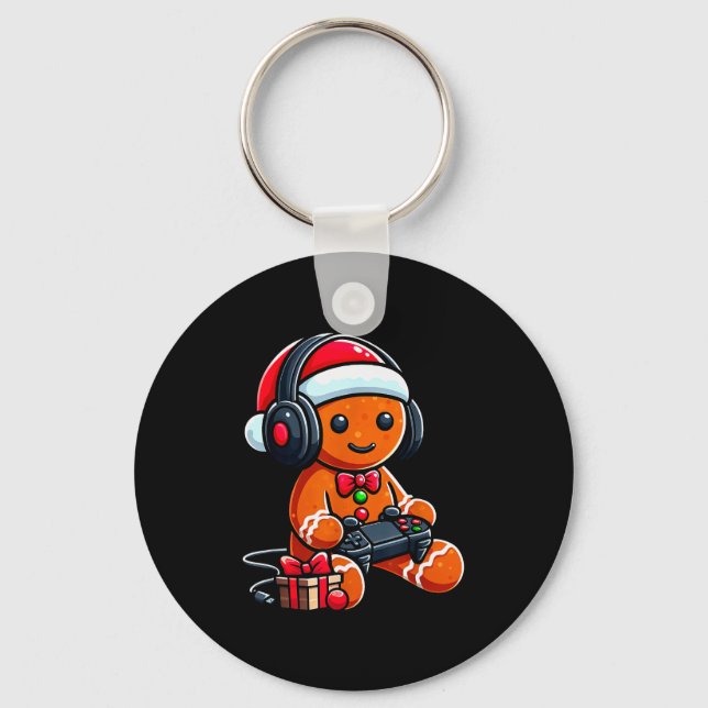 Funny Christmas Gamer Gingerbread Xmas Gaming Men  Key Ring (Front)