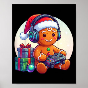 Funny Christmas Gamer Gingerbread Xmas Gaming Men  Poster