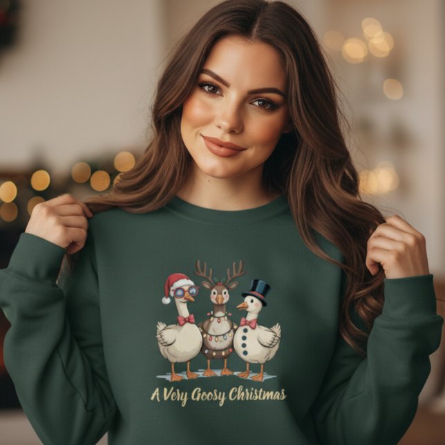 Funny Christmas Geese Trio  Santa Reindeer Snowman Sweatshirt (Creator Uploaded)