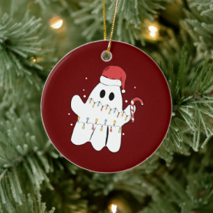 funny christmas ghost ,ghost with christmas Lamps Ceramic Tree Decoration