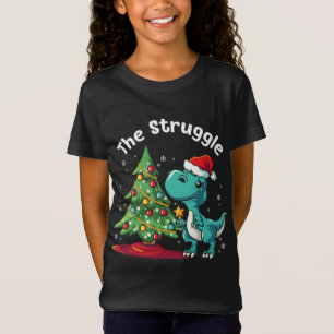 Funny Christmas Gift Struggling T Rex Xmas Tree Di T-Shirt