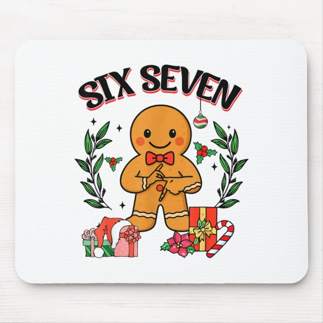 Funny Christmas Gingerbread 67 Six Seven Meme Hand Mouse Pad (Front)