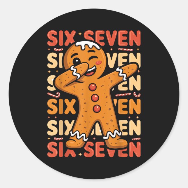 Funny Christmas Gingerbread Cookie Dab Six Seven 6 Classic Round Sticker (Front)