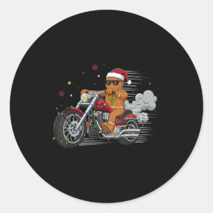 Funny Christmas Gingerbread Man Biker Riding A Mot Classic Round Sticker