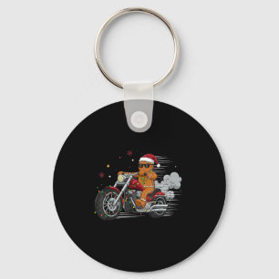 Funny Christmas Gingerbread Man Biker Riding A Mot Key Ring