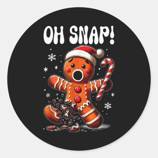 Funny Christmas Gingerbread Man Oh Snap Outfit Paj Classic Round Sticker (Front)