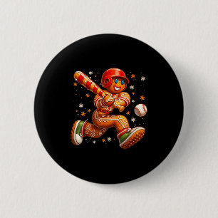 Funny Christmas Gingerbread Man Playing Baseball C 6 Cm Round Badge