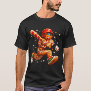 Funny Christmas Gingerbread Man Playing Baseball C T-Shirt