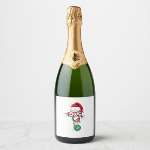 Funny Christmas Giraffe, Cute Giraffe Christmas  Sparkling Wine Label