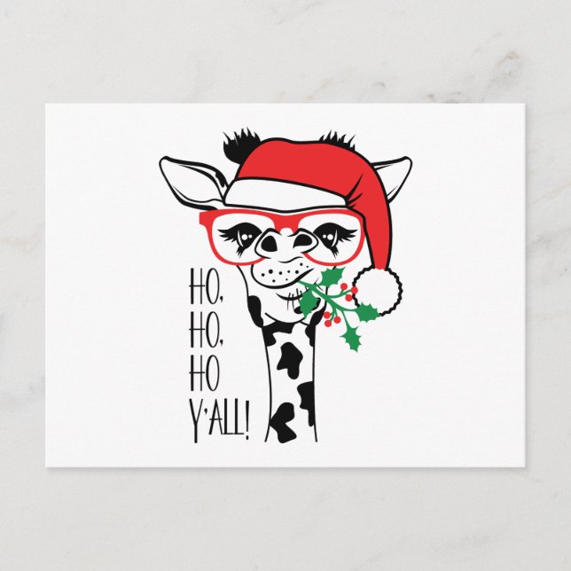 Funny Christmas Giraffe HO HO HO Y'all Holiday Postcard (Front)