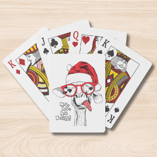 Funny Christmas Giraffe Santa Hat Glasses Playing Cards