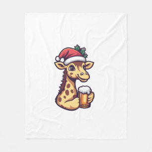 Funny Christmas Giraffe With Beer Comic   Fleece Blanket