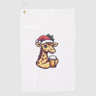 Funny Christmas Giraffe With Beer Comic   Golf Towel