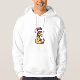 Funny Christmas Giraffe With Beer Comic Hoodie