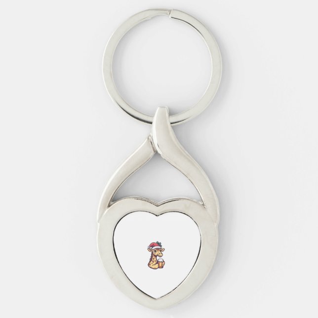 Funny Christmas Giraffe With Beer Comic   Key Ring (Front)