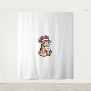 Funny Christmas Giraffe With Beer Comic   Tapestry