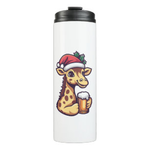 Funny Christmas Giraffe With Beer Comic Thermal Tumbler