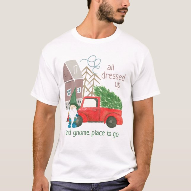 Funny Christmas Gnome and Red Truck T-Shirt (Front)