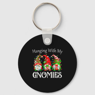 Funny Christmas Gnome Hanging With My Gnomies Fami Key Ring