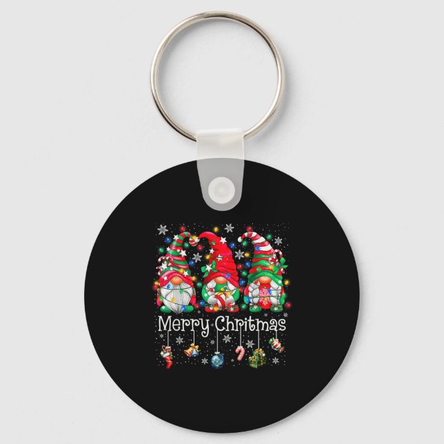 Funny Christmas Gnome Hanging With My Gnomies Fami Key Ring (Front)