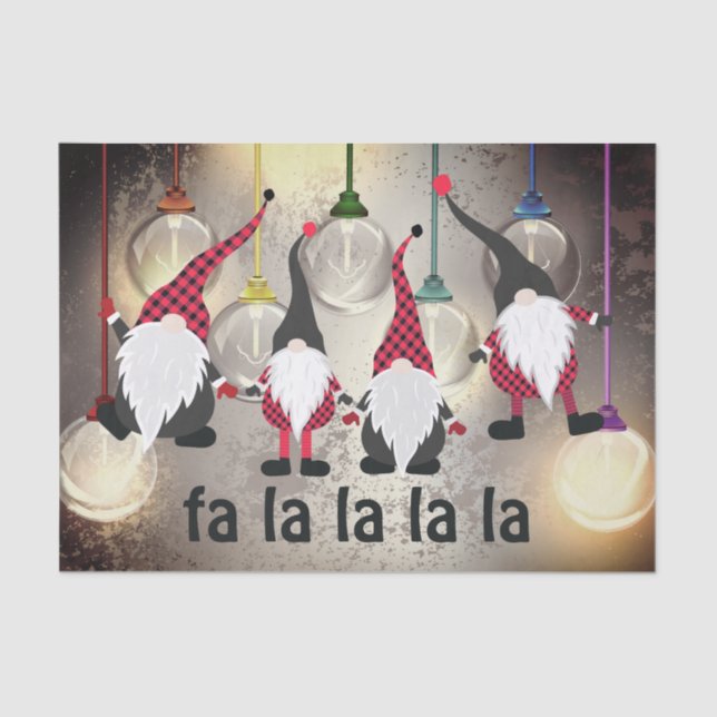 Funny Christmas Gnomes and Lights fa la la la la Tissue Paper (Front)