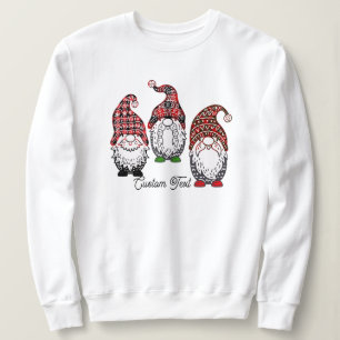 funny christmas gnomes graphic plaid pattern sweatshirt