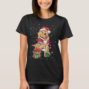 Funny Christmas Golden Doodle Santa Hat Lights Xma T-Shirt
