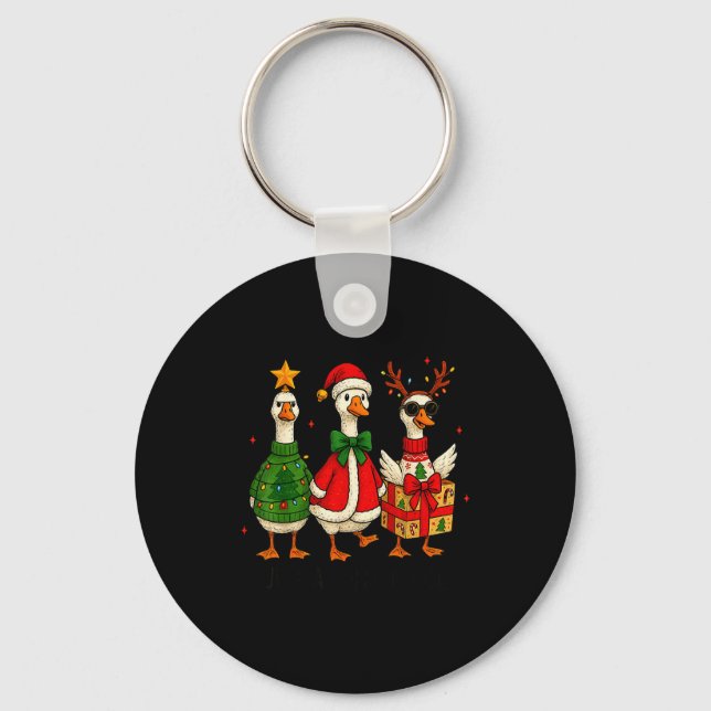 Funny Christmas Goose Jolly Geese Santa Reindeer X Key Ring (Front)