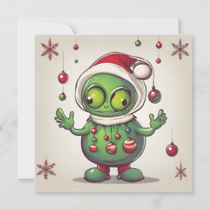 Funny Christmas Green Alien  Holiday Card