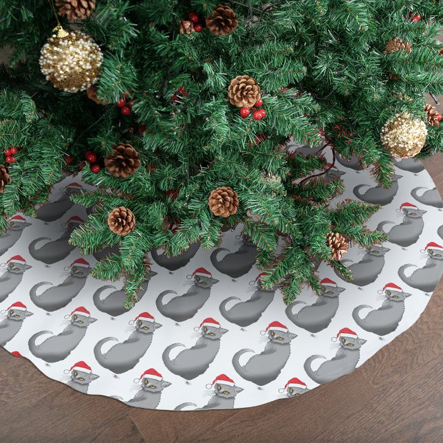 Funny Christmas Grey Cat Brushed Polyester Tree Skirt (Creator Uploaded)