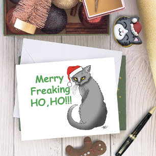 Funny Christmas Grey Cat Card