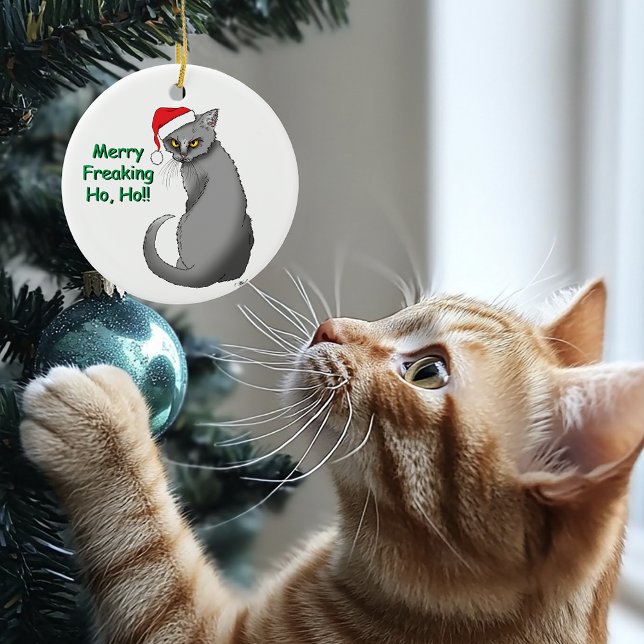 Funny Christmas Grey Cat Ceramic Tree Decoration (Creator Uploaded)