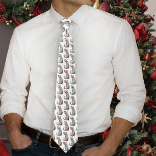 Funny Christmas Grey Cat Tie