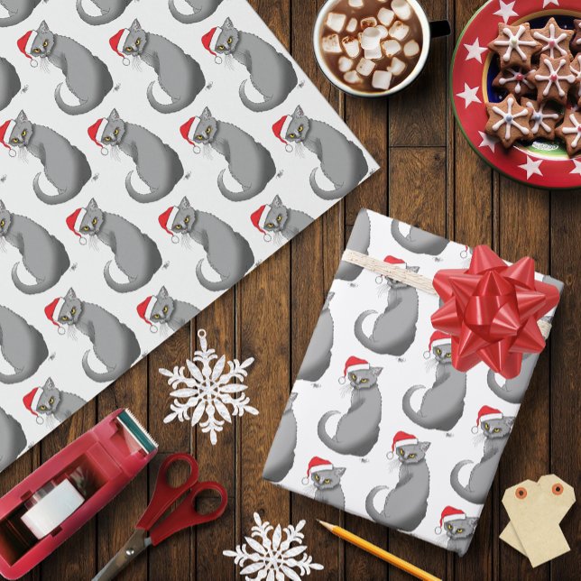 Funny Christmas Grey Cat Wrapping Paper (Creator Uploaded)