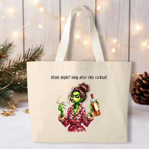 Funny Christmas Grumpy Green Furry Women Large Tote Bag