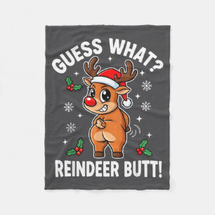 Funny Christmas Guess What Reindeer Butt Santa Hat Fleece Blanket