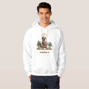 Funny Christmas Gym Racoon Santa Lifting Weights Hoodie