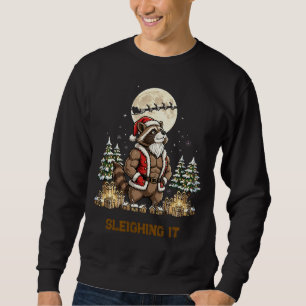 Funny Christmas Gym Racoon Santa Lifting Weights Sweatshirt