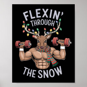 Funny Christmas Gym Workout Reindeer Flexin Poster