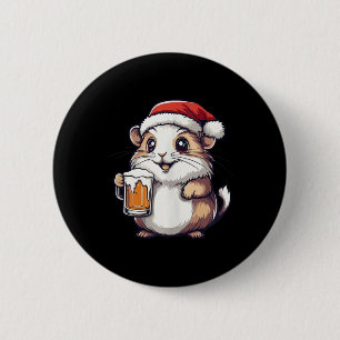 Funny Christmas Hamster With Beer Comic 6 Cm Round Badge