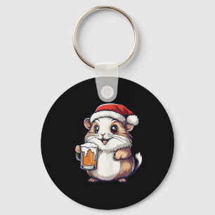 Funny Christmas Hamster With Beer Comic  Key Ring