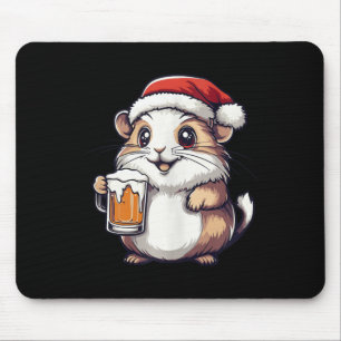 Funny Christmas Hamster With Beer Comic  Mouse Pad