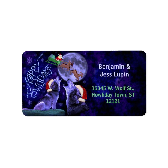 Funny Christmas Happy Howlidays Wolf Pun Custom Label (Front)