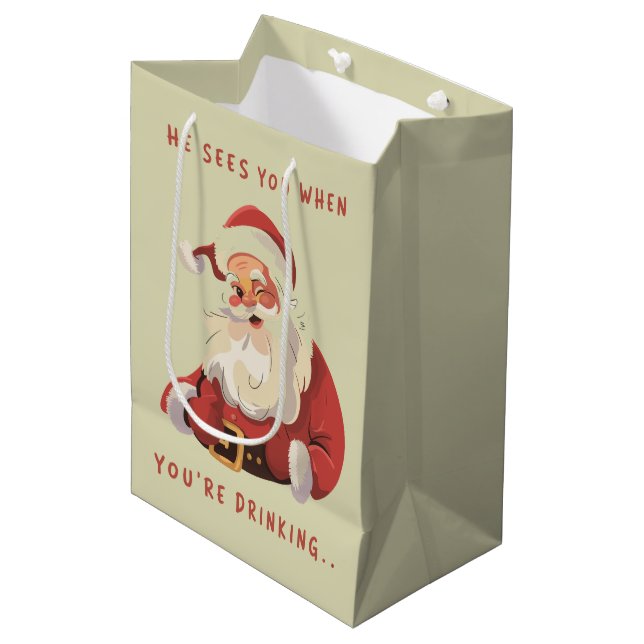 Funny Christmas He Sees You When You're Drinking  Medium Gift Bag (Front Angled)