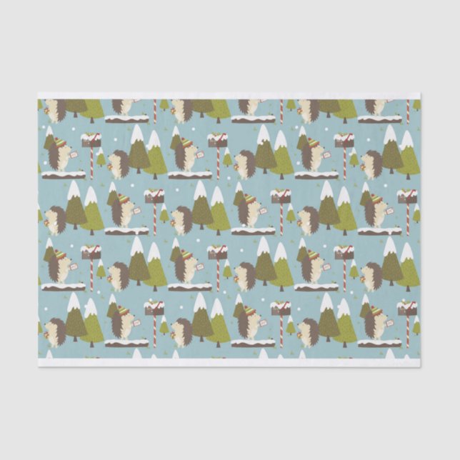 Funny Christmas Hedgehogs Kids Tissue Paper (Front)