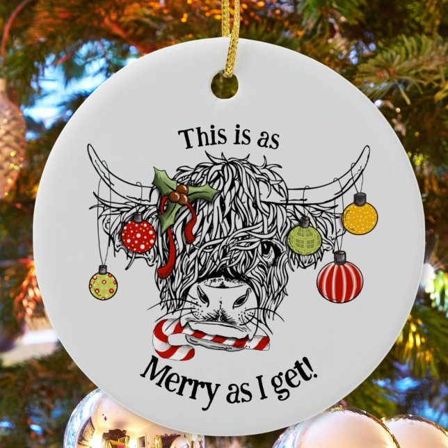 Funny Christmas Highland Cow Ceramic Tree Decoration (funny highland cow ornament)