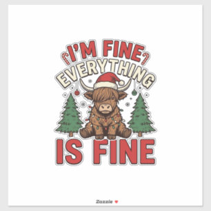 Funny Christmas Highland Cow I’m Fine Everything I