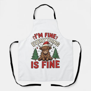 Funny Christmas Highland Cow I’m Fine Everything I Apron
