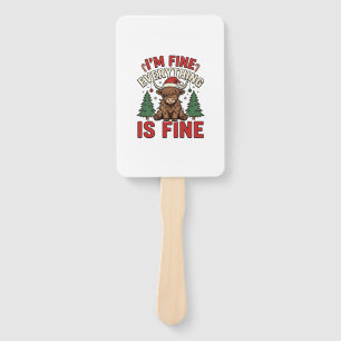 Funny Christmas Highland Cow I’m Fine Everything I Hand Fan