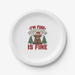 Funny Christmas Highland Cow I’m Fine Everything I Paper Plate